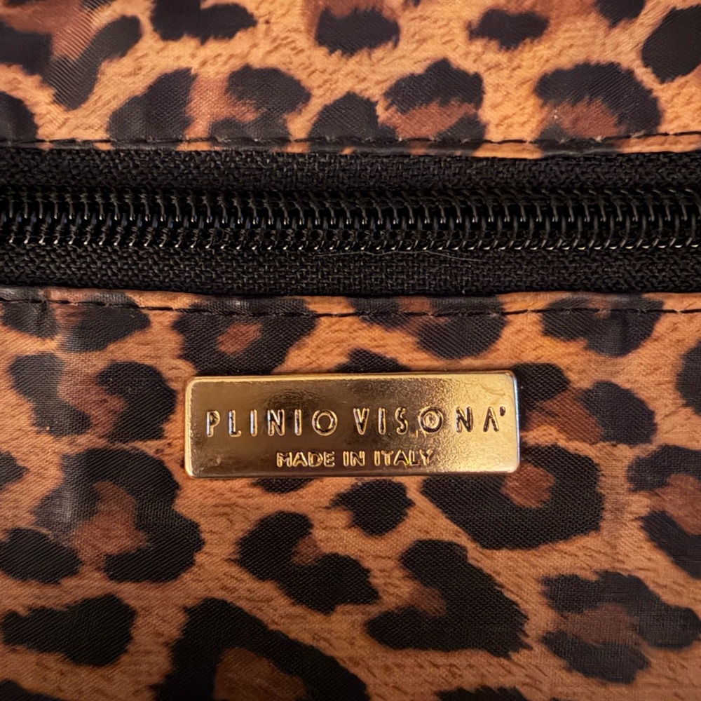 Plineo Visona Leopard Print Handbag with Bamboo Handle - Picture 3 of 10